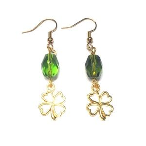 Gold Color Shamrock Clover Green Glass Earrings Women Irish St. Patrick’s Day